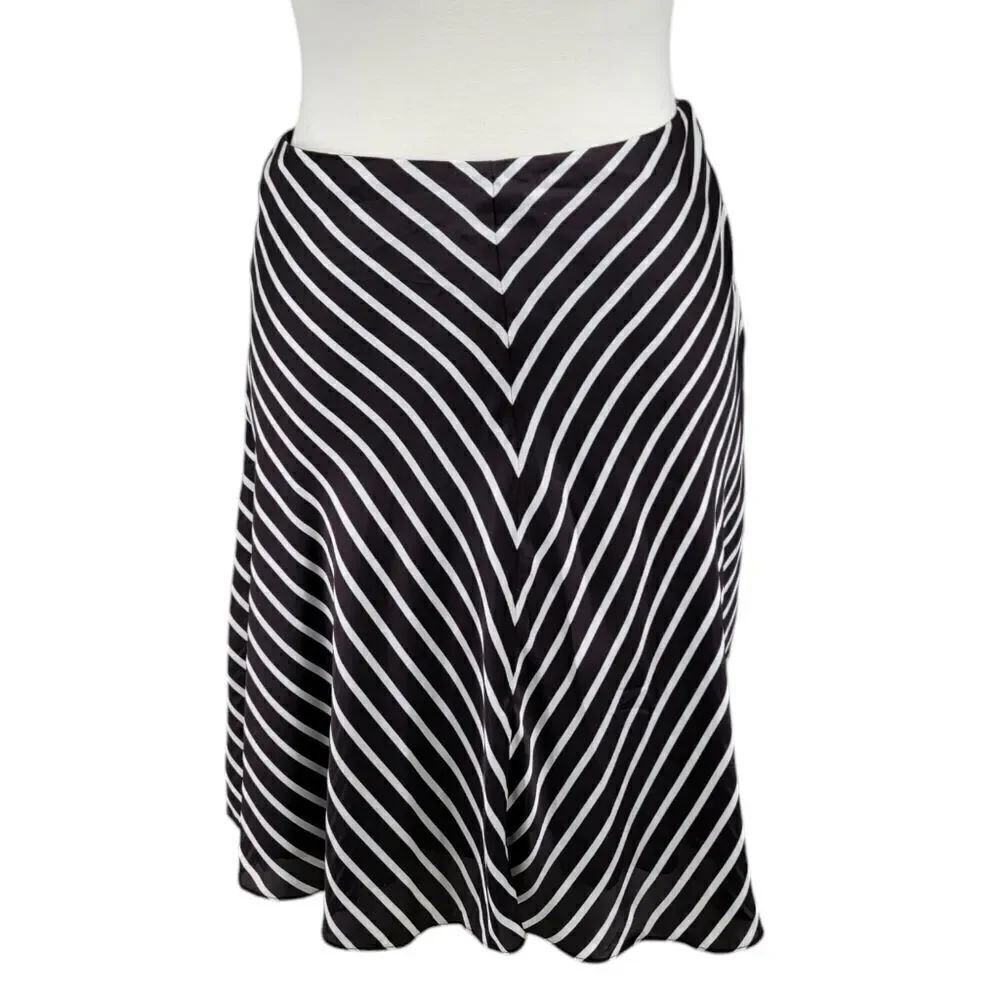 Lauren Ralph Lauren Y2K Satin Bias Stripe Chocolate Brown White Skirt